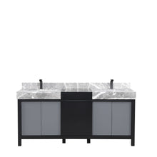 Load image into Gallery viewer, Lexora Zilara LZ342272DLIS000 72&quot; Double Bathroom Vanity in Black and Grey with Castle Grey Marble, White Rectangle Sinks, with Gun Metal Faucets