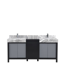 Load image into Gallery viewer, Lexora Zilara LZ342272DLIS000 72&quot; Double Bathroom Vanity in Black and Grey with Castle Grey Marble, White Rectangle Sinks, with Chrome Faucets
