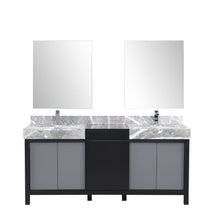Load image into Gallery viewer, Lexora Zilara LZ342272DLIS000 72&quot; Double Bathroom Vanity in Black and Grey with Castle Grey Marble, White Rectangle Sinks, with Mirrors and Chrome Faucets