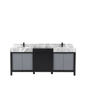 Lexora Zilara LZ342280DLIS000 80" Double Bathroom Vanity in Black and Grey with Castle Grey Marble, White Rectangle Sinks, with Black Faucet