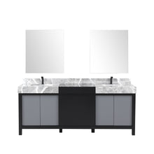 Load image into Gallery viewer, Lexora Zilara LZ342280DLIS000 80&quot; Double Bathroom Vanity in Black and Grey with Castle Grey Marble, White Rectangle Sinks, with Mirrors and Gun Metal Faucets