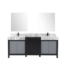 Load image into Gallery viewer, Lexora Zilara LZ342280DLIS000 80&quot; Double Bathroom Vanity in Black and Grey with Castle Grey Marble, White Rectangle Sinks, with Mirrors and Black Faucets