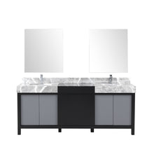 Load image into Gallery viewer, Lexora Zilara LZ342280DLIS000 80&quot; Double Bathroom Vanity in Black and Grey with Castle Grey Marble, White Rectangle Sinks, with Mirrors and Chrome Faucets