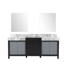Load image into Gallery viewer, Lexora Zilara LZ342280DLIS000 80&quot; Double Bathroom Vanity in Black and Grey with Castle Grey Marble, White Rectangle Sinks, with Mirrors
