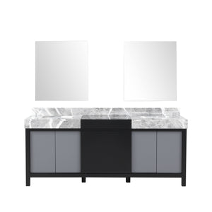 Lexora Zilara LZ342280DLIS000 80" Double Bathroom Vanity in Black and Grey with Castle Grey Marble, White Rectangle Sinks, with Mirrors