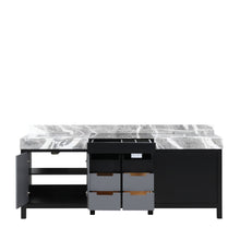 Load image into Gallery viewer, Lexora Zilara LZ342284DLIS000 84&quot; Double Bathroom Vanity in Black and Grey with Castle Grey Marble, White Rectangle Sinks, Open Drawers