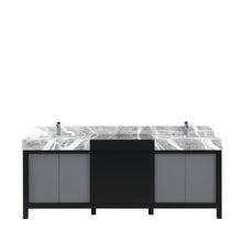 Load image into Gallery viewer, Lexora Zilara LZ342284DLIS000 84&quot; Double Bathroom Vanity in Black and Grey with Castle Grey Marble, White Rectangle Sinks, with Chrome Faucets