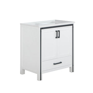 Lexora Ziva LZV352230SAJS000 30" Single Bathroom Vanity in White with Cultured Marble, Integrated Sink, Angled View