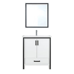 Lexora Ziva LZV352230SAJS000 30" Single Bathroom Vanity in White with Cultured Marble, Integrated Sink, with Mirror and Faucet