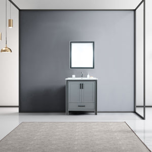 Lexora Ziva LZV352230SBJS000 30" Single Bathroom Vanity in Dark Grey with Cultured Marble, Integrated Sink, Rendered with Mirror and Faucet