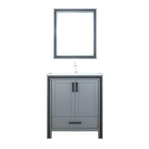 Lexora Ziva LZV352230SBJS000 30" Single Bathroom Vanity in Dark Grey with Cultured Marble, Integrated Sink, with Mirror and Faucet