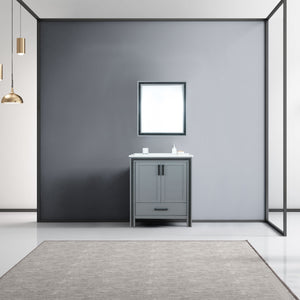 Lexora Ziva LZV352230SBJS000 30" Single Bathroom Vanity in Dark Grey with Cultured Marble, Integrated Sink, Rendered with Mirror