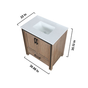 Lexora Ziva LZV352230SNJS000 30" Single Bathroom Vanity in Rustic Barnwood with Cultured Marble, Integrated Sink, Vanity Dimensions