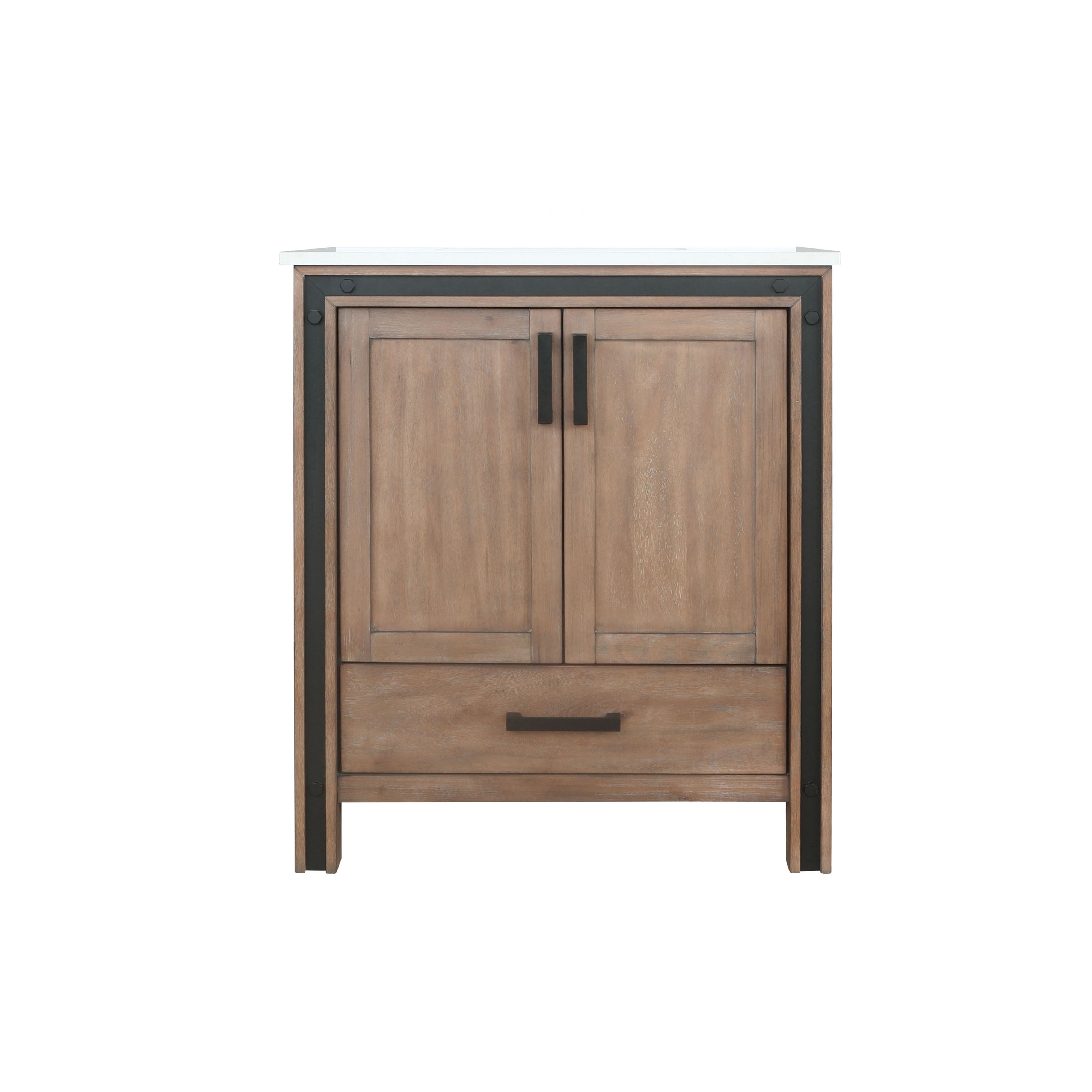 Lexora Ziva LZV352230SNJS000 30" Single Bathroom Vanity in Rustic Barnwood with Cultured Marble, Integrated Sink, Front View