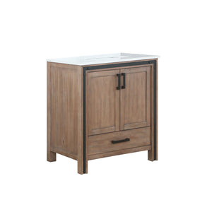 Lexora Ziva LZV352230SNJS000 30" Single Bathroom Vanity in Rustic Barnwood with Cultured Marble, Integrated Sink, Angled View