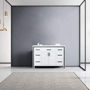 Lexora Ziva LZV352248SAJS000 48" Single Bathroom Vanity in White with Cultured Marble, Integrated Sink, Rendered Front View