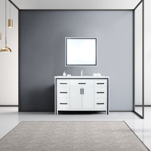 Lexora Ziva LZV352248SAJS000 48" Single Bathroom Vanity in White with Cultured Marble, Integrated Sink, Rendered with Mirror and Faucet