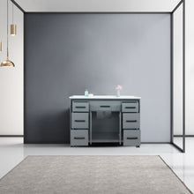 Load image into Gallery viewer, Lexora Ziva LZV352248SBJS000 48&quot; Single Bathroom Vanity in Dark Grey with Cultured Marble, Integrated Sink, Rendered Open Doors