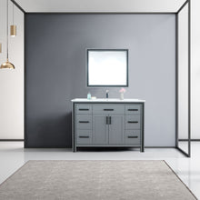 Load image into Gallery viewer, Lexora Ziva LZV352248SBJS000 48&quot; Single Bathroom Vanity in Dark Grey with Cultured Marble, Integrated Sink, Rendered with Mirror and Faucet
