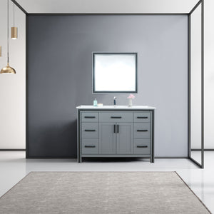 Lexora Ziva LZV352248SBJS000 48" Single Bathroom Vanity in Dark Grey with Cultured Marble, Integrated Sink, Rendered with Mirror and Faucet