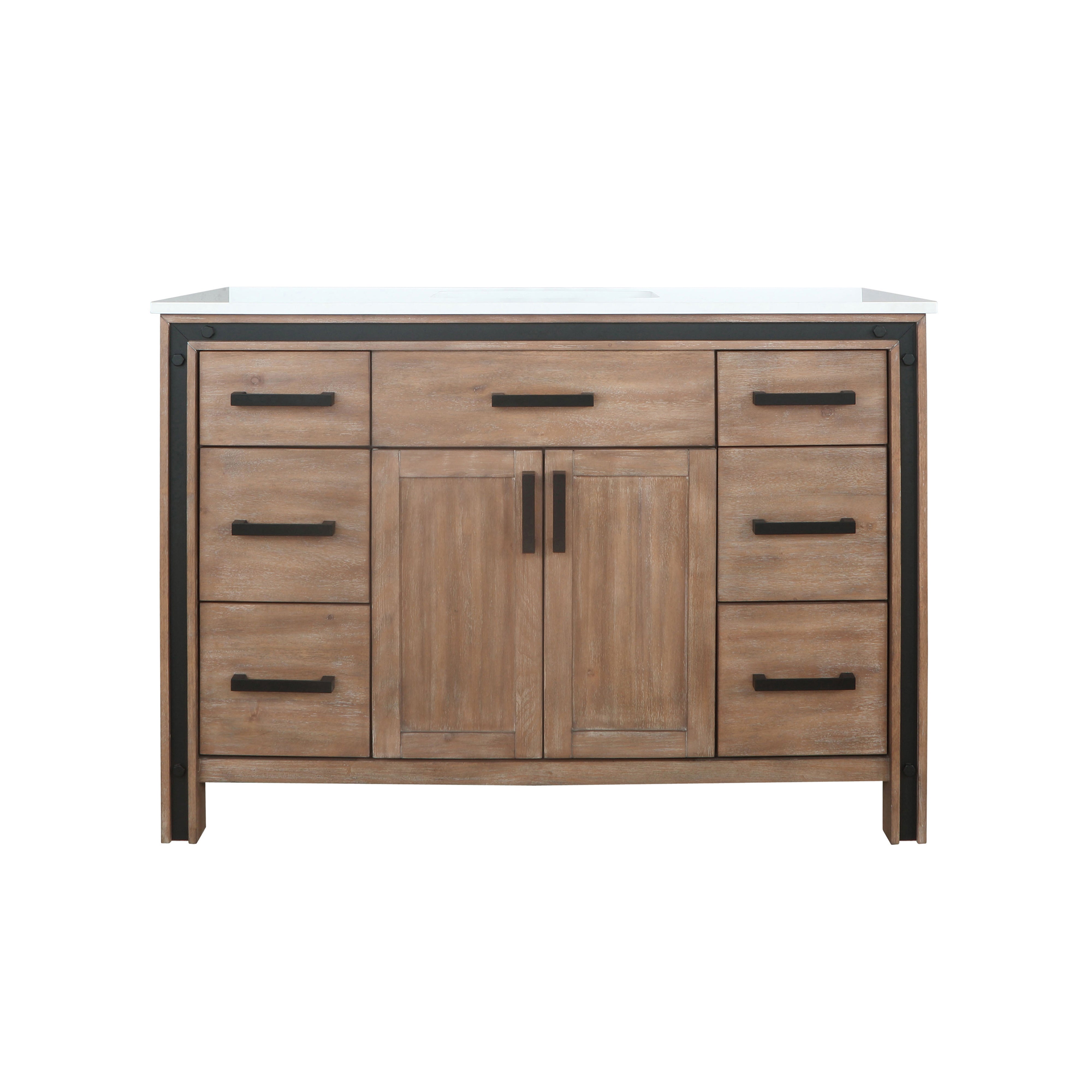 Lexora Ziva LZV352248SNJS000 48" Single Bathroom Vanity in Rustic Barnwood with Cultured Marble, Integrated Sink, Front View