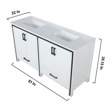 Load image into Gallery viewer, Lexora Ziva LZV352260SAJS000 60&quot; Double Bathroom Vanity in White with Cultured Marble, Integrated Sink, Vanity Dimensions