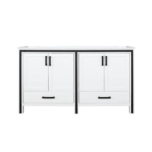 Lexora Ziva LZV352260SAJS000 60" Double Bathroom Vanity in White with Cultured Marble, Integrated Sink, Front View