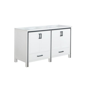 Lexora Ziva LZV352260SAJS000 60" Double Bathroom Vanity in White with Cultured Marble, Integrated Sink, Angled View