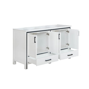 Lexora Ziva LZV352260SAJS000 60" Double Bathroom Vanity in White with Cultured Marble, Integrated Sink, Open Doors and Drawers