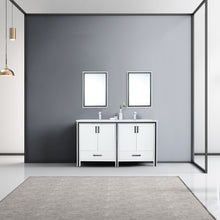 Load image into Gallery viewer, Lexora Ziva LZV352260SAJS000 60&quot; Double Bathroom Vanity in White with Cultured Marble, Integrated Sink, Rendered with Mirrors and Faucets
