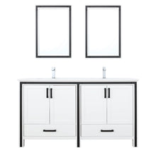 Load image into Gallery viewer, Lexora Ziva LZV352260SAJS000 60&quot; Double Bathroom Vanity in White with Cultured Marble, Integrated Sink, with mirrors and Faucets