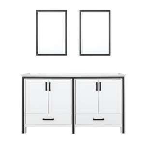 Lexora Ziva LZV352260SAJS000 60" Double Bathroom Vanity in White with Cultured Marble, Integrated Sink, with mirrors