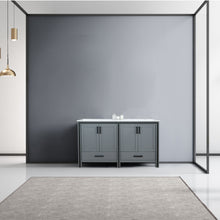 Load image into Gallery viewer, Lexora Ziva LZV352260SBJS000 60&quot; Double Bathroom Vanity in Dark Grey with Cultured Marble, Integrated Sink, Rendered Front View