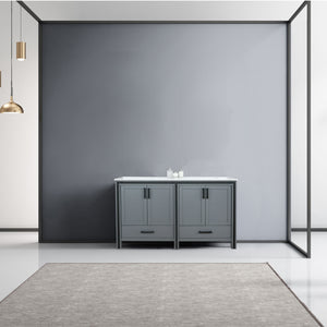 Lexora Ziva LZV352260SBJS000 60" Double Bathroom Vanity in Dark Grey with Cultured Marble, Integrated Sink, Rendered Front View