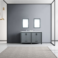 Load image into Gallery viewer, Lexora Ziva LZV352260SBJS000 60&quot; Double Bathroom Vanity in Dark Grey with Cultured Marble, Integrated Sink, Rendered with Mirrors and Faucets