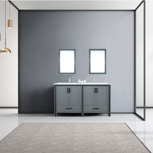 Lexora Ziva LZV352260SBJS000 60" Double Bathroom Vanity in Dark Grey with Cultured Marble, Integrated Sink, Rendered with Mirrors and Faucets