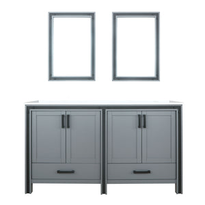 Lexora Ziva LZV352260SBJS000 60" Double Bathroom Vanity in Dark Grey with Cultured Marble, Integrated Sink, with Mirrors