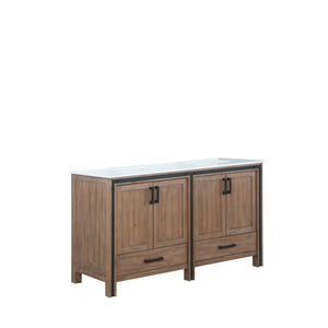 Lexora Ziva LZV352260SNJS000 60" Double Bathroom Vanity in Rustic Barnwood with Cultured Marble, Integrated Sink, Angled View
