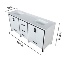 Load image into Gallery viewer, Lexora Ziva LZV352272SAJS000 72&quot; Double Bathroom Vanity in White with Cultured Marble, White Rectangle Sinks, Vanity Dimensions