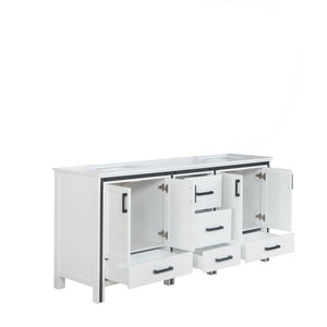 Lexora Ziva LZV352272SAJS000 72" Double Bathroom Vanity in White with Cultured Marble, White Rectangle Sinks, Open Doors and Drawers