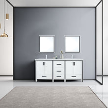 Load image into Gallery viewer, Lexora Ziva LZV352272SAJS000 72&quot; Double Bathroom Vanity in White with Cultured Marble, White Rectangle Sinks, Rendered with Mirrors and Faucets