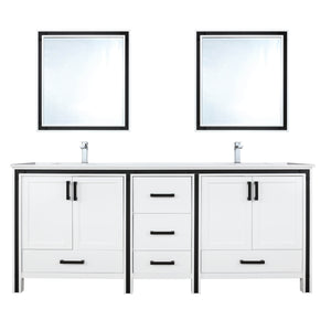 Lexora Ziva LZV352272SAJS000 72" Double Bathroom Vanity in White with Cultured Marble, White Rectangle Sinks, with Mirrors and Faucets