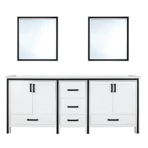 Lexora Ziva LZV352272SAJS000 72" Double Bathroom Vanity in White with Cultured Marble, White Rectangle Sinks, with Mirrors