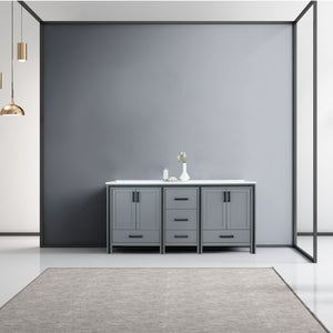 Lexora Ziva LZV352272SBJS000 72" Double Bathroom Vanity in Dark Grey with Cultured Marble, White Rectangle Sinks, Rendered Front View