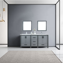 Load image into Gallery viewer, Lexora Ziva LZV352272SBJS000 72&quot; Double Bathroom Vanity in Dark Grey with Cultured Marble, White Rectangle Sinks, Rendered with Mirrors and Faucets