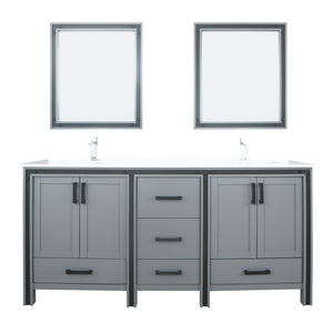 Lexora Ziva LZV352272SBJS000 72" Double Bathroom Vanity in Dark Grey with Cultured Marble, White Rectangle Sinks, with Mirrors and Faucets
