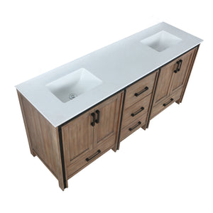 Lexora Ziva LZV352272SNJS000 72" Double Bathroom Vanity in Rustic Barnwood with Cultured Marble, White Rectangle Sinks, Angled View