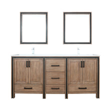 Load image into Gallery viewer, Lexora Ziva LZV352272SNJS000 72&quot; Double Bathroom Vanity in Rustic Barnwood with Cultured Marble, White Rectangle Sinks, with Mirrors and Faucets