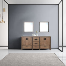 Load image into Gallery viewer, Lexora Ziva LZV352272SNJS000 72&quot; Double Bathroom Vanity in Rustic Barnwood with Cultured Marble, White Rectangle Sinks, Rendered with mirrors