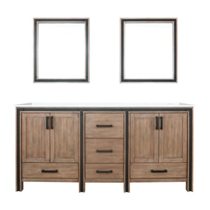 Lexora Ziva LZV352272SNJS000 72" Double Bathroom Vanity in Rustic Barnwood with Cultured Marble, White Rectangle Sinks, with mirrors
